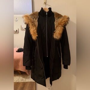 Mackage Black Puffer Jacket with Tan Fur Hood
